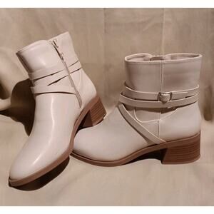 Soda Strappy Women Round Toe Low Block Heel Ankle Boot with Side Zipper 7.5